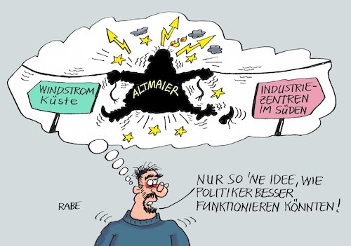 Cartoon: Stromtrasse (medium) by RABE tagged strom,stromtrasse,altmaier,cdu,ausbau,stromnetze,industriezentren,windkraft,küste,winräder,windenergie,stromleitungen,transport,rabe,ralf,böhme,cartoon,karikatur,pressezeichnung,farbcartoon,tagescartoon,energiewende,stromschlag,funktion,aktionsplan,netzausbau,netzbetreiber,strom,stromtrasse,altmaier,cdu,ausbau,stromnetze,industriezentren,windkraft,küste,winräder,windenergie,stromleitungen,transport,rabe,ralf,böhme,cartoon,karikatur,pressezeichnung,farbcartoon,tagescartoon,energiewende,stromschlag,funktion,aktionsplan,netzausbau,netzbetreiber