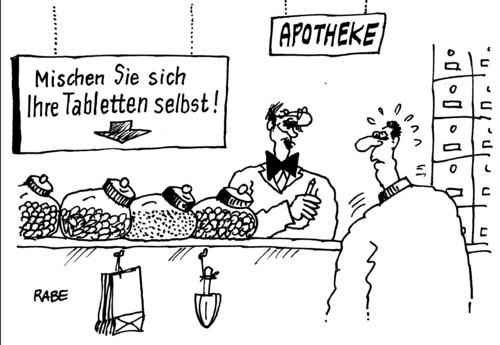 Cartoon: Tablettenmischung (medium) by RABE tagged apotheke,tabletten,tablettenmischung,rezept,apotheker,mischung,kunde,patient,pillen,arznei,schaufel,tüte,kasse,rezeptgebühr,karnkenkasse,zäpfchen,dragees,kopfschmerztabletten,antibabypille,herztabletten,apotheke,tabletten,tablettenmischung,rezept,apotheker,mischung,kunde,patient,pillen,arznei,schaufel,tüte,kasse,rezeptgebühr,karnkenkasse,zäpfchen,dragees,kopfschmerztabletten,antibabypille,herztabletten