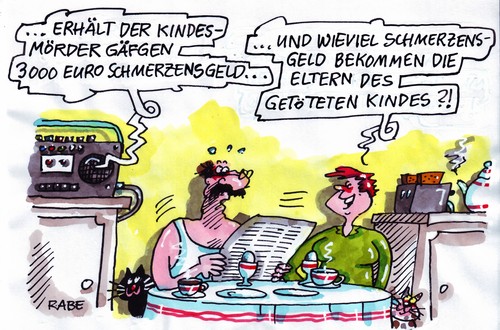 Cartoon: Täterschutz (medium) by RABE tagged schmerzensgeld,täter,opfer,justiz,gerechtigkeit,opferschutz,entschädigung,kindesmörder,gäfgen,verhör,polizeigewerkschaft,gewaltverbrecher,justizminister,fdp,bundesregierung,folter,haft,urteil,gewaltandrohung,verbrecher,mörder,polizei,polizeipräsidium,kriminalkommissar,schmerzen,landgericht,hessen,gutachter,anwalt,rechtsanwalt,gericht,frankfurt,schmerzensgeld,täter,opfer,justiz,gerechtigkeit,opferschutz,entschädigung,kindesmörder,gäfgen,verhör