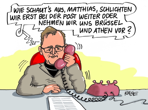 Cartoon: Tariffrieden (medium) by RABE tagged schlichterspruch,schlichter,tariffrieden,böhme,ralf,rabe,lokführer,gdl,gewerkschaften,bahnstreig,platzek,ramelow,eu,brüssel,streit,greichenland,tagescartoon,farbcartoon,pressezeichnung,karikatur,cartoon,juncker,volksabstimmung,grexit,athen,varoufakis,tsipras,schulz,tariffrieden,schlichter,schlichterspruch,ramelow,platzek,bahnstreig,gewerkschaften,gdl,lokführer,rabe,ralf,böhme,cartoon,karikatur,pressezeichnung,farbcartoon,tagescartoon,greichenland,streit,brüssel,eu,athen,grexit,volksabstimmung,juncker,schulz,tsipras,varoufakis