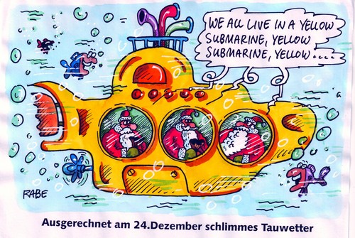 Cartoon: Tauwetter Beatles Weihnachten (medium) by RABE tagged beatles,weihnachten,yellow,submarine,singel,rockmusik,rockband,popmusik,weihnachtsmänner,bescherun,unterseeboot,tauchen,christbaum,record,charts,liverpool,beatles,weihnachten,yellow submarine,rockmusik,singel,rockband,popmusik,weihnachtsmänner,bescherun,christbaum,liverpool,tauchen,musik,band,yellow,submarine