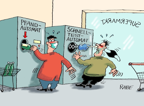 Cartoon: Test mit Pfand (medium) by RABE tagged corona,bundländerkonferenz,merkel,kanzleramt,lockerungen,stufenplan,öffnungen,lockdown,shutdown,baumärkte,impfdosen,rki,fallzahlen,inzidenzwert,schnelltest,testzentrum,spahn,scheuer,supermarkt,angebot,pfandfalaschen,pfandautomat,schnelltestautomat,impfzentrum,corona,bundländerkonferenz,merkel,kanzleramt,lockerungen,stufenplan,öffnungen,lockdown,shutdown,baumärkte,impfdosen,rki,fallzahlen,inzidenzwert,schnelltest,testzentrum,spahn,scheuer,supermarkt,angebot,pfandfalaschen,pfandautomat,schnelltestautomat,impfzentrum