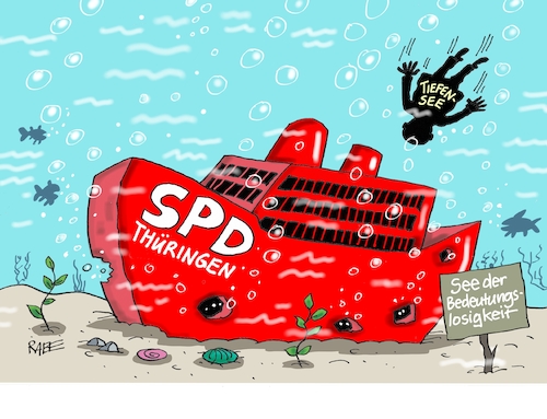 Cartoon: Tiefensee wird Kapitän (medium) by RABE tagged gebietsreform,thüringen,innenminister,poppenhäger,rücktritt,rabe,ralf,böhme,cartoon,karikatur,pressezeichnung,farbcartoon,tagescartoon,wolfgang,tiefensee,spd,rot,grün,landesregierung,ramelow,bausewein,ob,leipzig,erfurt,fraktionschef,führungswechsel,see,meer,tiefsee,tanker,schiff,meeresboden,belanglosigkeit,gebietsreform,thüringen,innenminister,poppenhäger,rücktritt,rabe,ralf,böhme,cartoon,karikatur,pressezeichnung,farbcartoon,tagescartoon,wolfgang,tiefensee,spd,rot,grün,landesregierung,ramelow,bausewein,ob,leipzig,erfurt,fraktionschef,führungswechsel,see,meer,tiefsee,tanker,schiff,meeresboden,belanglosigkeit