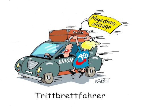 Cartoon: Trittbretterei (medium) by RABE tagged ampel,ampelregierung,rot,grün,gelb,fdp,spd,grüne,rabe,ralf,böhme,cartoon,karikatur,pressezeichnung,farbcartoon,tagescartoon,inflation,einkommen,rente,rentenpaket,bruch,streit,neuwahlen,wahlkampf,kanzlerkandidat,friedrich,merz,union,migration,migrationsanträge,mmigrationspläne,trittbrettfahrer,pkw,auto,trittbrett,afd,zustimmung,bundestag,koffer,ampel,ampelregierung,rot,grün,gelb,fdp,spd,grüne,rabe,ralf,böhme,cartoon,karikatur,pressezeichnung,farbcartoon,tagescartoon,inflation,einkommen,rente,rentenpaket,bruch,streit,neuwahlen,wahlkampf,kanzlerkandidat,friedrich,merz,union,migration,migrationsanträge,mmigrationspläne,trittbrettfahrer,pkw,auto,trittbrett,afd,zustimmung,bundestag,koffer