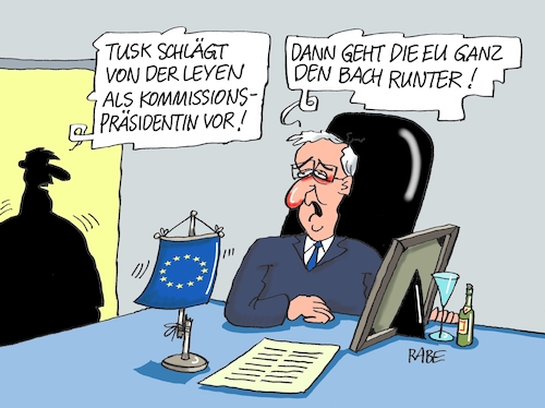 Cartoon: Tusk von der Leyen (medium) by RABE tagged europawahl,mai,brüssel,eu,rabe,ralf,böhme,cartoon,karikatur,pressezeichnung,farbcartoon,tagescartoon,kreistag,kreistagswahlen,wahlsonntag,sitze,kandidaten,wahlcoaching,wähler,wählercoaching,coach,spitzenposten,postenvergabe,gipfel,pstenstreit,tusk,juncker,von,der,leyen,europawahl,mai,brüssel,eu,rabe,ralf,böhme,cartoon,karikatur,pressezeichnung,farbcartoon,tagescartoon,kreistag,kreistagswahlen,wahlsonntag,sitze,kandidaten,wahlcoaching,wähler,wählercoaching,coach,spitzenposten,postenvergabe,gipfel,pstenstreit,tusk,juncker,von,der,leyen