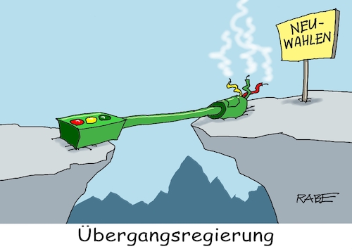 Cartoon: Übergang (medium) by RABE tagged ampel,ampelregierung,rot,grün,gelb,fdp,spd,grüne,rabe,ralf,böhme,cartoon,karikatur,pressezeichnung,farbcartoon,tagescartoon,pöbelei,pöbler,bestrafung,regelung,beschimpfung,bundestag,abgeordnete,übergang,übergangsregierung,brücke,schlucht,neuwahlen,ampel,ampelregierung,rot,grün,gelb,fdp,spd,grüne,rabe,ralf,böhme,cartoon,karikatur,pressezeichnung,farbcartoon,tagescartoon,pöbelei,pöbler,bestrafung,regelung,beschimpfung,bundestag,abgeordnete,übergang,übergangsregierung,brücke,schlucht,neuwahlen