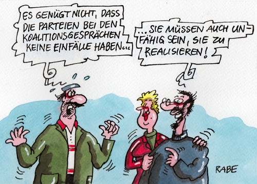 Cartoon: Unfähiges (medium) by RABE tagged koalition,koalitionsgespräche,bundestagswahl,regierungsbildung,regierungsgespräche,rotgrün,schwarzrot,schwarzgrün,rabe,ralf,böhme,cartoon,karikatur,pressezeichnung,farbcartoon,cdu,csu,spd,grüne,kretzschman,merkel,kanzlerin,seehofer,nahles,gabriel,einfall,idee,unfähigkeit,realisierung,verwirklichung,wähler,neuwahlen,koalition,koalitionsgespräche,bundestagswahl,regierungsbildung,regierungsgespräche,rotgrün,schwarzrot,schwarzgrün,rabe,ralf,böhme,cartoon,karikatur,pressezeichnung,farbcartoon,cdu,csu,spd,grüne,kretzschman,merkel,kanzlerin,seehofer,nahles,gabriel,einfall,idee,unfähigkeit,realisierung,verwirklichung,wähler,neuwahlen