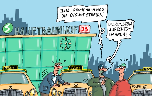 Cartoon: Unrechtsbahn (medium) by RABE tagged streik,bahnstreik,gewerkschaften,lokfüher,bahn,ag,gdl,evg,verhandlungen,frankfurt,ralf,böhme,cartoon,karikatur,pressezeichnung,farbcartoon,tagescartoon,bahnhof,reisende,weselsky,streik,bahnstreik,gewerkschaften,lokfüher,bahn,ag,gdl,evg,verhandlungen,frankfurt,ralf,böhme,cartoon,karikatur,pressezeichnung,farbcartoon,tagescartoon,bahnhof,reisende,weselsky