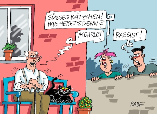 Cartoon: Unsre Katz heisst Mohrle (medium) by RABE tagged virus,corona,pandemie,coronakrise,rabe,ralf,böhme,cartoon,karikatur,pressezeichnung,farbcartoon,tagescartoon,viren,virenschutz,mundschutz,desinfektion,föderal,föderalismus,ländersache,rassismus,mohr,mohrenstrasse,mohrenapothele,mauritius,heiliger,migranten,rom,versklavung,katze,kätzchen,mohrle,opa,oma,gartenbank,virus,corona,pandemie,coronakrise,rabe,ralf,böhme,cartoon,karikatur,pressezeichnung,farbcartoon,tagescartoon,viren,virenschutz,mundschutz,desinfektion,föderal,föderalismus,ländersache,rassismus,mohr,mohrenstrasse,mohrenapothele,mauritius,heiliger,migranten,rom,versklavung,katze,kätzchen,mohrle,opa,oma,gartenbank