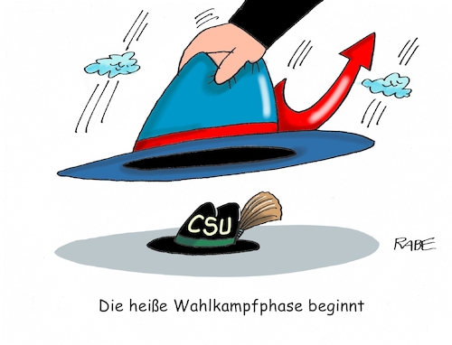 Cartoon: Unter einem Hut (medium) by RABE tagged markus,söder,csu,bayern,münchen,landesvorsitzender,horst,seehofer,merkel,cdu,union,streit,unionstreit,asylstreit,ultimatum,grenze,zurückweisung,flüchtlinge,landtagswahl,afd,hut,wahlsieg,wahlkampf,wahlkampfphase,heiß,gamsbart,bierzeltreden,oktoberfest,markus,söder,csu,bayern,münchen,landesvorsitzender,horst,seehofer,merkel,cdu,union,streit,unionstreit,asylstreit,ultimatum,grenze,zurückweisung,flüchtlinge,landtagswahl,afd,hut,wahlsieg,wahlkampf,wahlkampfphase,heiß,gamsbart,bierzeltreden,oktoberfest