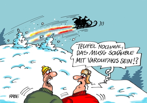 Cartoon: Varoufakis Schlittenfahrt (medium) by RABE tagged griechenland,athen,austritt,eurozone,linksbündnis,rabe,ralf,böhme,cartoon,karikatur,pressezeichnung,farbcartoon,tagescartoon,syriza,tsipras,ezb,brüssel,schuldenschnitt,varoufakis,schäuble,finanzminister,schlitten,rodel,griechenland,athen,austritt,eurozone,linksbündnis,rabe,ralf,böhme,cartoon,karikatur,pressezeichnung,farbcartoon,tagescartoon,syriza,tsipras,ezb,brüssel,schuldenschnitt,varoufakis,schäuble,finanzminister,schlitten,rodel