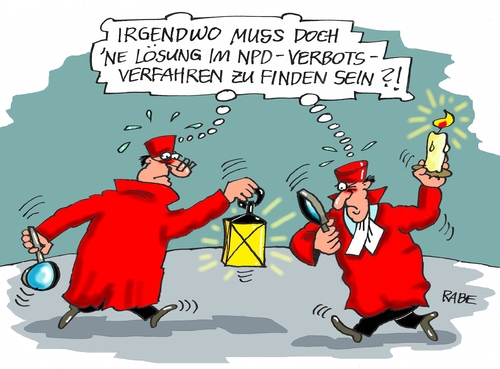 Cartoon: Verbotsverfahren (medium) by RABE tagged npd,verbot,verbotsverfahren,bundesverfassungsgericht,befangenheitsantrag,karlsruhe,rabe,ralf,böhme,cartoon,karikatur,pressezeichnung,farbcartoon,tagescartoon,leuchte,licht,brennglas,flüchtlinge,richter,justiz,npd,verbot,verbotsverfahren,bundesverfassungsgericht,befangenheitsantrag,karlsruhe,rabe,ralf,böhme,cartoon,karikatur,pressezeichnung,farbcartoon,tagescartoon,leuchte,licht,brennglas,flüchtlinge,richter,justiz