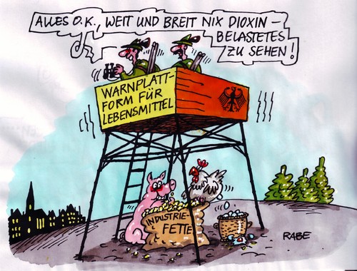 Cartoon: Verbraucherschutzplattform (medium) by RABE tagged landwirtschaftsminister,eier,legebatterien,schmiermittel,industriefette,hochsitz,jäger,verbraucherschutz,massentierhaltung,hühner,schweine,euro,dioxinskandal,landwirtschaft,lebensmittel,lebensmittel,dioxinskandal,dioxin,massentierhaltung,verbraucherschutz