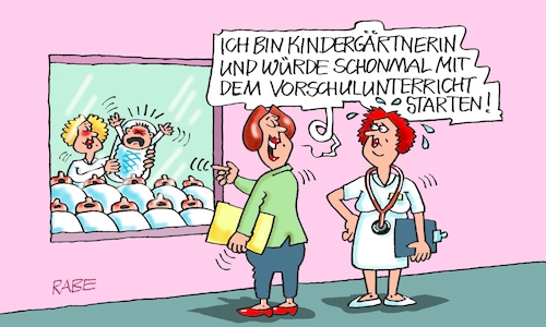 Cartoon: Vorschule first (medium) by RABE tagged lehrer,schüler,bildung,bildungswesen,bildungsbereich,lehrerzimmer,schulklasse,rabe,ralf,böhme,cartoon,karikatur,pressezeichnung,tageszeichnung,seiteneinsteiger,lehrermangel,tafel,schultafel,kreide,kita,kindergarten,erzieherin,vorschule,einschulung,säugling,säuglingsstation,baby,schwester,entbindungsstation,lehrer,schüler,bildung,bildungswesen,bildungsbereich,lehrerzimmer,schulklasse,rabe,ralf,böhme,cartoon,karikatur,pressezeichnung,tageszeichnung,seiteneinsteiger,lehrermangel,tafel,schultafel,kreide,kita,kindergarten,erzieherin,vorschule,einschulung,säugling,säuglingsstation,baby,schwester,entbindungsstation