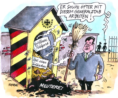 Cartoon: Wachablösung (medium) by RABE tagged generalstab,guttenberg,bundeswehr,kaserne,kasernentor,soldaten,euro,krise,verteidigungsminister,afghanistan,meuterei,gorch,fock,schußwaffe,patronen,misthaufen,gestank,maden,hundehaufen,besen,kehren,schilderhaus,wachhäuschen,regiment,auslandseinsatz,verteidigung,generäle,bundelwehrskandal,feldpost,generalstab,guttenberg,bundeswehr,kaserne,kasernentor,soldaten,euro,krise,verteidigungsminister,afghanistan