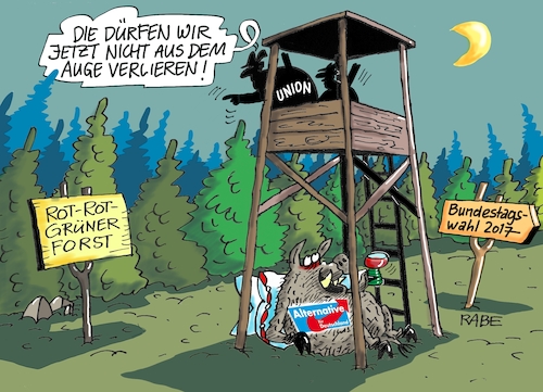 Cartoon: Wahlkampfforst (medium) by RABE tagged bundestag,bundestagssitzung,bundestagswahl,schlagabtausch,lammert,merkel,gabril,rabe,ralf,böhme,cartoon,karikatur,pressezeichnung,farbcartoon,tagescartoon,loge,wahlkampf,wahlkampfforst,wähler,union,hochsitz,wald,wildsau,rot,grün,linke,spd,grüne,afd,petry,gauland,cdu,csu,seehofer,kipping,bundestag,bundestagssitzung,bundestagswahl,schlagabtausch,lammert,merkel,gabril,rabe,ralf,böhme,cartoon,karikatur,pressezeichnung,farbcartoon,tagescartoon,loge,wahlkampf,wahlkampfforst,wähler,union,hochsitz,wald,wildsau,rot,grün,linke,spd,grüne,afd,petry,gauland,cdu,csu,seehofer,kipping