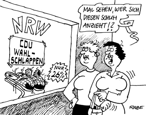 Cartoon: Wahlschlappen (medium) by RABE tagged wahlschlappe,landtagswahl,nrw,kraft,rotgrün,wahlergebnis,wahlkampf,bundesumweltminister,merkel,kanzlerin,cdu,röttgen,hannelore,lindner,fdp,schuhe,hausschuhe,schlappen,schläppchen,schuhladen,frauen,schuhkauf,wahldebakel,nrw,landtagswahl,röttgen,wahlschlappe,merkel