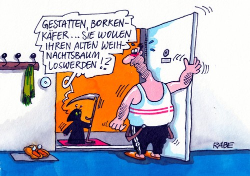 Cartoon: Weihnachtsbaumentsorgung (medium) by RABE tagged nadelbaum,weihnachtsbaum,entsorgung,weihnachten,biotonne,borkenkäfer,rabe,ralf,böhme,cartoon,karikatur,sensenmann,blautanne,fichte,tod,schädling,nadelbaum,weihnachtsbaum,entsorgung,weihnachten,biotonne,borkenkäfer,rabe,ralf,böhme,cartoon,karikatur,sensenmann,blautanne,fichte,tod,schädling