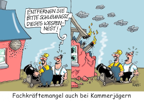 Cartoon: Wespenzeit (medium) by RABE tagged hitze,hitzewelle,wärmer,sommer,sonne,temperaturanstieg,rabe,ralf,böhme,cartoon,karikatur,pressezeichnung,farbcartoon,tagescartoon,insekten,wespe,wespen,wespenzeit,wespennest,kammerjäger,fachkraft,fachkräftemangel,wespenstich,kanone,lunte,explosion,trümmer,hitze,hitzewelle,wärmer,sommer,sonne,temperaturanstieg,rabe,ralf,böhme,cartoon,karikatur,pressezeichnung,farbcartoon,tagescartoon,insekten,wespe,wespen,wespenzeit,wespennest,kammerjäger,fachkraft,fachkräftemangel,wespenstich,kanone,lunte,explosion,trümmer