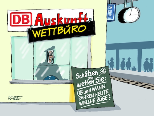 Cartoon: Wetteifer (medium) by RABE tagged fti,reisen,reisebüro,urlaubsreisen,reiseanbieter,rabe,ralf,böhme,cartoon,karikatur,pressezeichnung,farbcartoon,tagescartoon,db,bahn,reisende,kunden,bahnsteig,auskunft,ankunft,abfahrt,verspätung,zugausfall,wette,wettbüro,wetteinsatz,schätzungen,fti,reisen,reisebüro,urlaubsreisen,reiseanbieter,rabe,ralf,böhme,cartoon,karikatur,pressezeichnung,farbcartoon,tagescartoon,db,bahn,reisende,kunden,bahnsteig,auskunft,ankunft,abfahrt,verspätung,zugausfall,wette,wettbüro,wetteinsatz,schätzungen