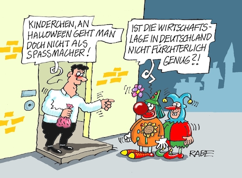 Cartoon: Wirtschaftslage (medium) by RABE tagged halloween,süßes,saures,kürbis,hexe,gespenst,horror,grusel,rabe,ralf,böhme,cartoon,karikatur,pressezeichnung,farbcartoon,tagescartoon,krieg,ukrainekrieg,nahost,grausamkeit,clown,wirtschaft,wirtschaftskrise,politik,rezession,halloween,süßes,saures,kürbis,hexe,gespenst,horror,grusel,rabe,ralf,böhme,cartoon,karikatur,pressezeichnung,farbcartoon,tagescartoon,krieg,ukrainekrieg,nahost,grausamkeit,clown,wirtschaft,wirtschaftskrise,politik,rezession