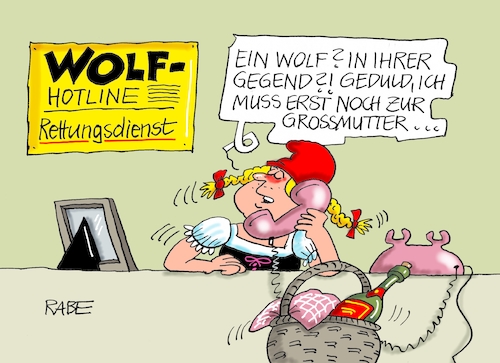 Cartoon: Wolfspanik (medium) by RABE tagged klima,klimawandel,fridays,for,future,greta,thunberg,kohle,kohleausstieg,rabe,ralf,böhme,cartoon,karikatur,pressezeichnung,farbcartoon,tagescartoon,klimaaktivisten,stilllegungsverhandlungen,fahrplan,tiere,aussterben,wolf,wolfsrudel,ansiedlung,einwanderung,wölfin,wälder,hotline,märchen,brüder,grimm,rotkäppchen,großmutter,korb,wein,notruf,klima,klimawandel,fridays,for,future,greta,thunberg,kohle,kohleausstieg,rabe,ralf,böhme,cartoon,karikatur,pressezeichnung,farbcartoon,tagescartoon,klimaaktivisten,stilllegungsverhandlungen,fahrplan,tiere,aussterben,wolf,wolfsrudel,ansiedlung,einwanderung,wölfin,wälder,hotline,märchen,brüder,grimm,rotkäppchen,großmutter,korb,wein,notruf