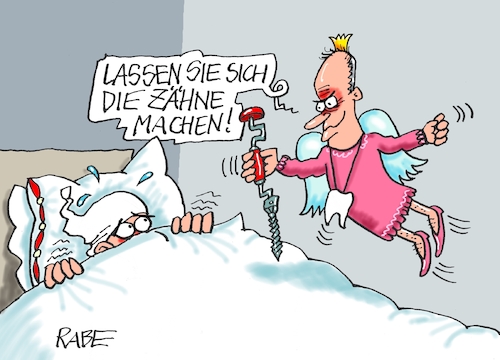 Cartoon: Zahnfee Friedrich (medium) by RABE tagged cdu,parteitag,hannover,friedrich,merz,csu,union,opposition,wirtschaft,wirtschaftswachstum,stagnation,inflation,apotheke,scholz,rettung,soforthilfe,migranten,zähne,zahnarzt,patienten,zahnfee,bett,michel,populismus,zahnarzttermin,zahnschmerzen,flüchtlinge,zahnbehandlung,cdu,parteitag,hannover,friedrich,merz,csu,union,opposition,wirtschaft,wirtschaftswachstum,stagnation,inflation,apotheke,scholz,rettung,soforthilfe,migranten,zähne,zahnarzt,patienten,zahnfee,bett,michel,populismus,zahnarzttermin,zahnschmerzen,flüchtlinge,zahnbehandlung