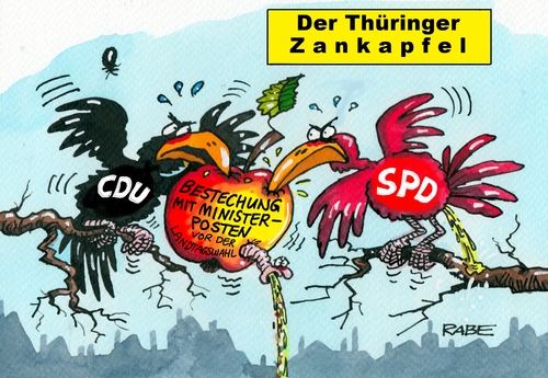 Cartoon: Zankapfel (medium) by RABE tagged thüringen,ramelow,linke,rotrotgrün,minister,ministerposten,bestechung,staatskanzlei,ministerpräsident,rabe,ralf,böhme,cartoon,karikatur,pressezeichnung,farbcartoon,tagescartoon,apfel,krähen,korruption,staatsanwaltschaft,mehrheit,thüringen,ramelow,linke,rotrotgrün,minister,ministerposten,bestechung,staatskanzlei,ministerpräsident,rabe,ralf,böhme,cartoon,karikatur,pressezeichnung,farbcartoon,tagescartoon,apfel,krähen,korruption,staatsanwaltschaft,mehrheit