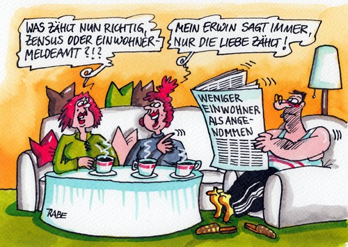 Cartoon: Zensus Volkszählung (medium) by RABE tagged zensus,volkszählung,einwohner,einwohnermeldeamt,fragebögen,rabe,ralf,böhme,cartoon,karikatur,pressezeichnung,farbcartoon,ehepaar,fra,mann,zahlen,statistik,umfrage,umfragewerte,zensus,volkszählung,einwohner,einwohnermeldeamt,fragebögen,rabe,ralf,böhme,cartoon,karikatur,pressezeichnung,farbcartoon,ehepaar,fra,mann,zahlen,statistik,umfrage,umfragewerte