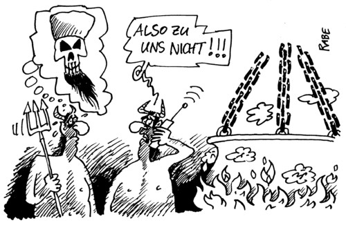 Cartoon: Zur Hölle (medium) by RABE tagged hölle,teufel,satan,bin,laden,pakistan,alkaida,terror,terroristen,gotteskrieger,anschlag,sprengstoff,afghanistan,spezielkommando,spezialeinheit,usa,obama,bundesregierung,innenminister,cdu,kanzlerin,sicherheit,terroranschläge,sprengsstoffgürtel,eliteeinheit,kugelhagel,muslime,islamisten,kreuzzug,cnn,leiche,vergeltungsschläge,eu,krise,glaubenskrieg,hölle,teufel,satan,osama bin laden,terror,terroristen,gotteskrieger,anschlag,sprengstoff,osama,bin,laden