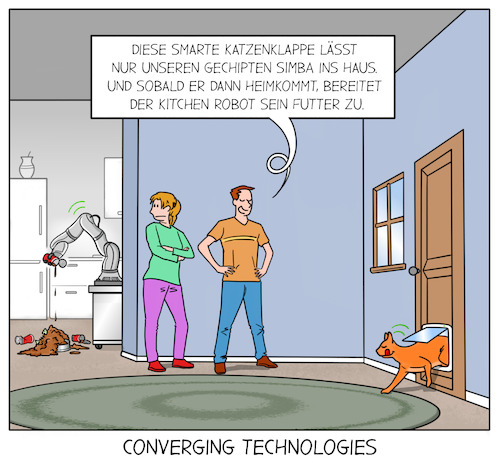 Cartoon: Converging Technologies (medium) by Cloud Science tagged converging,technologies,technik,tech,technologie,zukunft,innovation,roboter,exponentiell,entwicklung,innovatiov,katze,kitchen,robot,füttern,rfid,iot,smart,vernetzung,converging,technologies,technik,tech,technologie,zukunft,innovation,roboter,exponentiell,entwicklung,innovatiov,katze,kitchen,robot,füttern,rfid,iot,smart,vernetzung