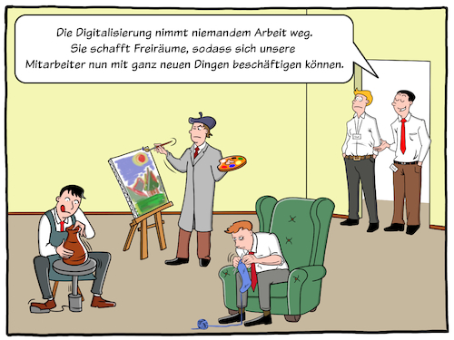 Cartoon: Digitalisierung Arbeitsplatz (medium) by Cloud Science tagged digitalisierung,freiheiten,technologie,wirtschaft,arbeit,arbeitswelt,zukunft,arbeitsleben,mitarbeiter,kreativitaet,technik,digital,freiraum,arbeitslosigkeit,leben,buero,arbeitsplatz,kreativ,cartoon,it,illustration,moeller,selbstentfaltung,selbstverwirklichung,digitalisierung,freiheiten,technologie,wirtschaft,arbeit,arbeitswelt,zukunft,arbeitsleben,mitarbeiter,kreativitaet,technik,digital,freiraum,arbeitslosigkeit,leben,buero,arbeitsplatz,kreativ,cartoon,it,illustration,moeller,selbstentfaltung,selbstverwirklichung