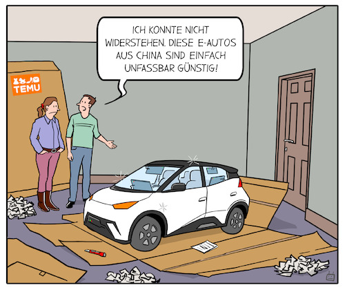 Cartoon: E-Auto China (medium) by Cloud Science tagged temu,eauto,auto,china,günstig,online,shopping,lieferung,cartoon,elektromobilität,satire,konsum,spaß,humor,verpackung,umweltfreundlich,innovation,versand,aus,schnäppchen,ironie,elektromobil,lieferwagen,digitalisierung,byd,konsumverhalten,car,sharing,mobility,produkte,handel,günstige,autos,fahrzeugkauf,witz,wirtschaft,umweltschutz,zukunft,versandhaus,minimalistisches,design,pappkarton,diy,elektrofahrzeug,kauf,minimalismus,haushalt,ecommerce,sparsam,onlinebestellung,kaufrausch,nachhaltiger,urbane,mobilität,technik,zukunftstrends,temu,eauto,auto,china,günstig,online,shopping,lieferung,cartoon,elektromobilität,satire,konsum,spaß,humor,verpackung,umweltfreundlich,innovation,versand,aus,schnäppchen,ironie,elektromobil,lieferwagen,digitalisierung,byd,konsumverhalten,car,sharing,mobility,produkte,handel,günstige,autos,fahrzeugkauf,witz,wirtschaft,umweltschutz,zukunft,versandhaus,minimalistisches,design,pappkarton,diy,elektrofahrzeug,kauf,minimalismus,haushalt,ecommerce,sparsam,onlinebestellung,kaufrausch,nachhaltiger,urbane,mobilität,technik,zukunftstrends