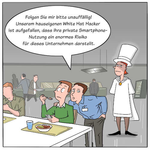 Cartoon: IT-Sicherheit (medium) by Cloud Science tagged sicherheit,it,cyber,security,datenschutz,hacker,hacking,technologie,digitalisierung,digital,white,hat,business,smartphone,kantine,cloud,sicherheit,it,cyber,security,datenschutz,hacker,hacking,technologie,digitalisierung,digital,white,hat,business,smartphone,kantine,cloud