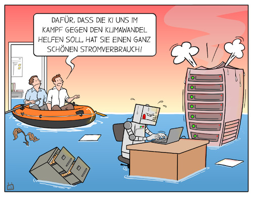 Cartoon: KI. Klimaretter oder Klimasünder (medium) by Cloud Science tagged ki,künstliche,intelligenz,energie,energiebedarf,strom,stromverbrauch,rechenzentren,rechenzentrum,server,hitze,klima,überlastung,stromnetz,chatgpg,training,ml,maschinelles,lernen,umwelt,ressoucen,tech,technologie,it,nachhaltigkeit,klimaschutz,ki,künstliche,intelligenz,energie,energiebedarf,strom,stromverbrauch,rechenzentren,rechenzentrum,server,hitze,klima,überlastung,stromnetz,chatgpg,training,ml,maschinelles,lernen,umwelt,ressoucen,tech,technologie,it,nachhaltigkeit,klimaschutz