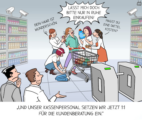 Cartoon: Supermarkt der Zukunft (medium) by Cloud Science tagged supermarkt,zukunft,kasse,kassenlos,automatisierung,handel,retail,ki,kamera,beratung,kassierer,kassenpersonal,arbeitslosigkeit,arbeitslos,wirtschaft,kassiererinnen,scannen,innovation,tech,technologie,supermarkt,zukunft,kasse,kassenlos,automatisierung,handel,retail,ki,kamera,beratung,kassierer,kassenpersonal,arbeitslosigkeit,arbeitslos,wirtschaft,kassiererinnen,scannen,innovation,tech,technologie