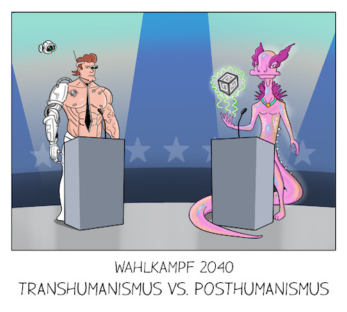 Cartoon: Transhumanismus - Posthumanismus (medium) by Cloud Science tagged transhumanismus,posthumanismus,transhumanist,posthumanist,posthuman,transhuman,cyborg,roboter,singularität,philosophie,zukunft,menschsein,tech,technik,technologie,fortschritt,wahlen,wahlkampf,usa,trump,biden,ki,superintelligenz,entwicklung,transzendenz,evolution,gene,gentechnik,übermensch,gott,unsterblichkeit,science,fiction,scifi,cartoon,karikatur,illustration,transhumanismus,posthumanismus,transhumanist,posthumanist,posthuman,transhuman,cyborg,roboter,singularität,philosophie,zukunft,menschsein,tech,technik,technologie,fortschritt,wahlen,wahlkampf,usa,trump,biden,ki,superintelligenz,entwicklung,transzendenz,evolution,gene,gentechnik,übermensch,gott,unsterblichkeit,science,fiction,scifi,cartoon,karikatur,illustration