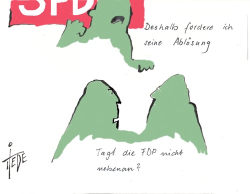 Cartoon: Ablösung (medium) by tiede tagged karikatur,cartoon,tiedemann,joachim,tiede,fdp,spd,steinbrück,rösler,rösler,steinbrück,spd,fdp,tiede,joachim,tiedemann,cartoon,karikatur