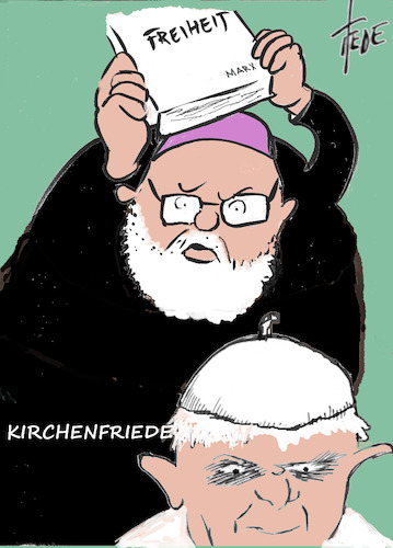 Cartoon: Kirchenfriede (medium) by tiede tagged kardinal,marx,freiheit,ratzinger,benedikt,rom,monograpie,tiede,cartoon,karikatur,kardinal,marx,ratzinger,benedikt,rom,monograpie,tiede,cartoon,karikatur