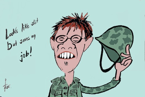 Cartoon: Kramp Karrenbauer (medium) by tiede tagged akk,kramp,karrenbauer,verteidigungsministerin,von,der,leyen,eu,kommissionspräsidentin,scheuer,werbung,helm,tiede,cartoon,karikatur,akk,kramp,karrenbauer,verteidigungsministerin,von,der,leyen,eu,kommissionspräsidentin,scheuer,werbung,helm,tiede,cartoon,karikatur