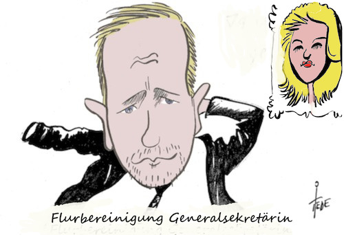 Cartoon: Lindner - Flurbereinigung (medium) by tiede tagged lindner,fdp,flurbereinigung,generalsekretärin,teuteberg,tiede,cartoon,karikatur,lindner,fdp,flurbereinigung,generalsekretärin,teuteberg,tiede,cartoon,karikatur