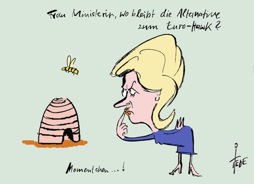 Cartoon: von der Leyen (medium) by tiede tagged bundeswehr,vonderleyen,ursula,eurohawk,drohnen,militär,bundeswehr,vonderleyen,ursula,eurohawk,drohnen,militär