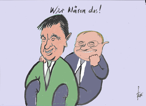 Cartoon: Hucke Pack (medium) by tiede tagged söder,laschet,kanzler,tiede,cartoon,karikatur,söder,laschet,kanzler,tiede,cartoon,karikatur