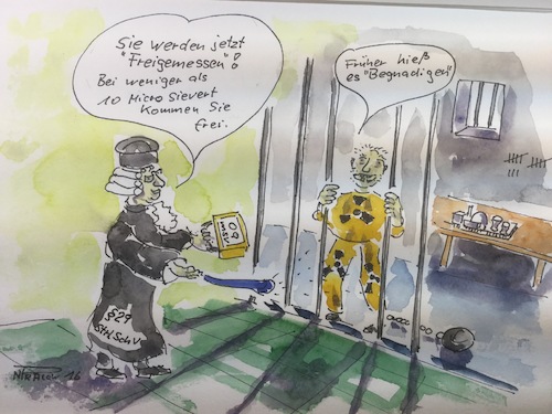 Cartoon: AKW Rückbau Probleme (medium) by Pralow tagged akw,rückbau,zwischenlager,endlager,castoren,10,microsievert,strahlenschutz,akw,rückbau,zwischenlager,endlager,castoren,10,microsievert,strahlenschutz,atomkraft