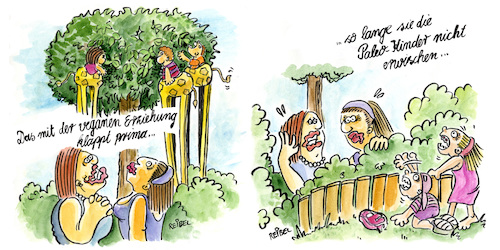 Cartoon: elternsorgen (medium) by REIBEL tagged vegan,ernährung,kinder,gefahr,geburtstag,paleo,nachbarn,zaun,garten,vegan,ernährung,kinder,gefahr,geburtstag,paleo,nachbarn,zaun,garten