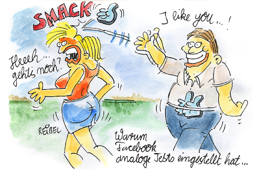 Cartoon: likes (medium) by REIBEL tagged facebook,like,analog,digital,social,media,bewertung,interesse,belästigung,facebook,like,analog,digital,social,media,bewertung,interesse,belästigung