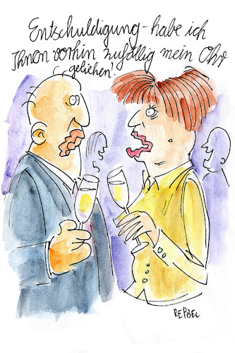 Cartoon: Partyphänomen (medium) by REIBEL tagged party,ohr,reden,kalauer,sekt,silvester,smalltalk,party,ohr,reden,kalauer,sekt,silvester,smalltalk,mann,frau,labern