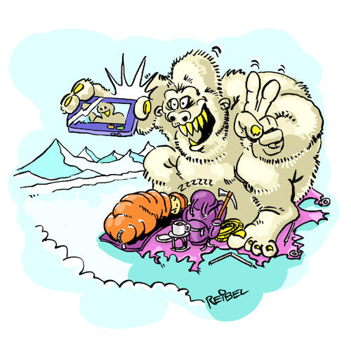 Cartoon: yeti-selfie (medium) by REIBEL tagged himalaya,yeti,selfie,smartphone,schlafen,biwag,gletscher,heimlich,himalaya,yeti,selfie,smartphone,schlafen,biwag,gletscher,heimlich