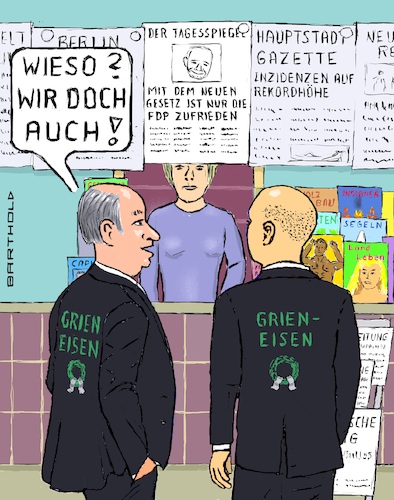 Cartoon: Das neue Infektionsschutzgesetz (medium) by Barthold tagged infektionsschutzgesetz,märz,2022,ampelkoalition,kritik,spd,grüne,cdu,bundesländer,wissenscaft,virologen,epidemiologen,entfall,maskenpflicht,unzureichende,maßnahmen,infektionsanstieg,handschrift,fdp,zeitungskiosk,beerdigungsunternehmer,bestatter,traditionsbetrieb,grieneisen,cartoon,karikatur,barthold,infektionsschutzgesetz,märz,2022,ampelkoalition,kritik,spd,grüne,cdu,bundesländer,wissenscaft,virologen,epidemiologen,entfall,maskenpflicht,unzureichende,maßnahmen,infektionsanstieg,handschrift,fdp,zeitungskiosk,beerdigungsunternehmer,bestatter,traditionsbetrieb,grieneisen,cartoon,karikatur,barthold