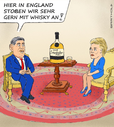 Cartoon: Einigung Nordirland Protokoll (medium) by Barthold tagged einigung,nordirland,protokoll,vertrag,kontrolle,einfuhr,grüne,rote,spuren,erleichterung,schmuggel,whisky,old,smuggler,rishi,sunak,premierminister,uk,ursula,leyern,kommissionspräsidentin,eu,cartoon,karikatur,barthold,einigung,nordirland,protokoll,vertrag,kontrolle,einfuhr,grüne,rote,spuren,erleichterung,schmuggel,whisky,old,smuggler,rishi,sunak,premierminister,uk,ursula,leyern,kommissionspräsidentin,eu,cartoon,karikatur,barthold